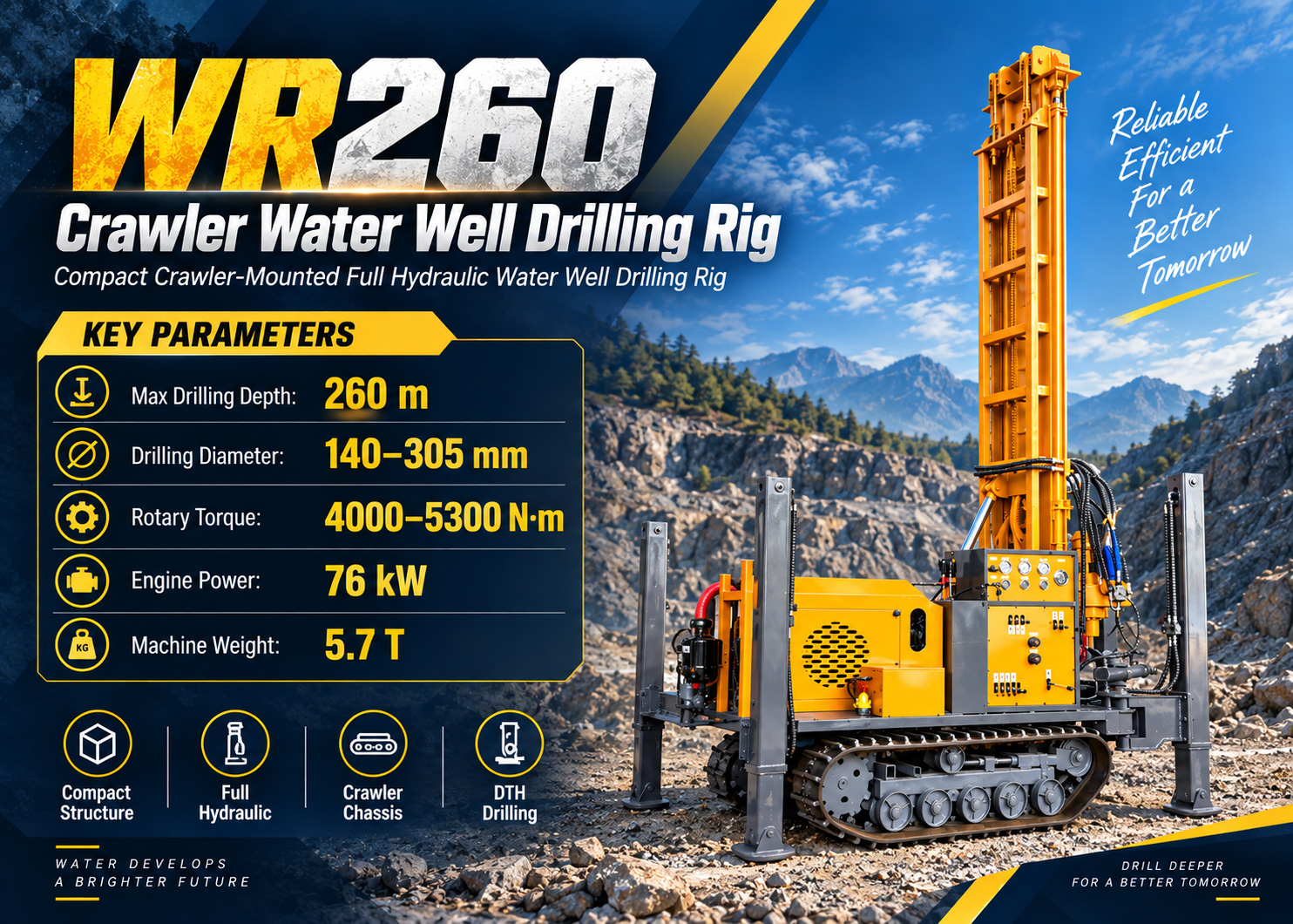 WR260 Foreuse pour puits d'eau sur chenilles