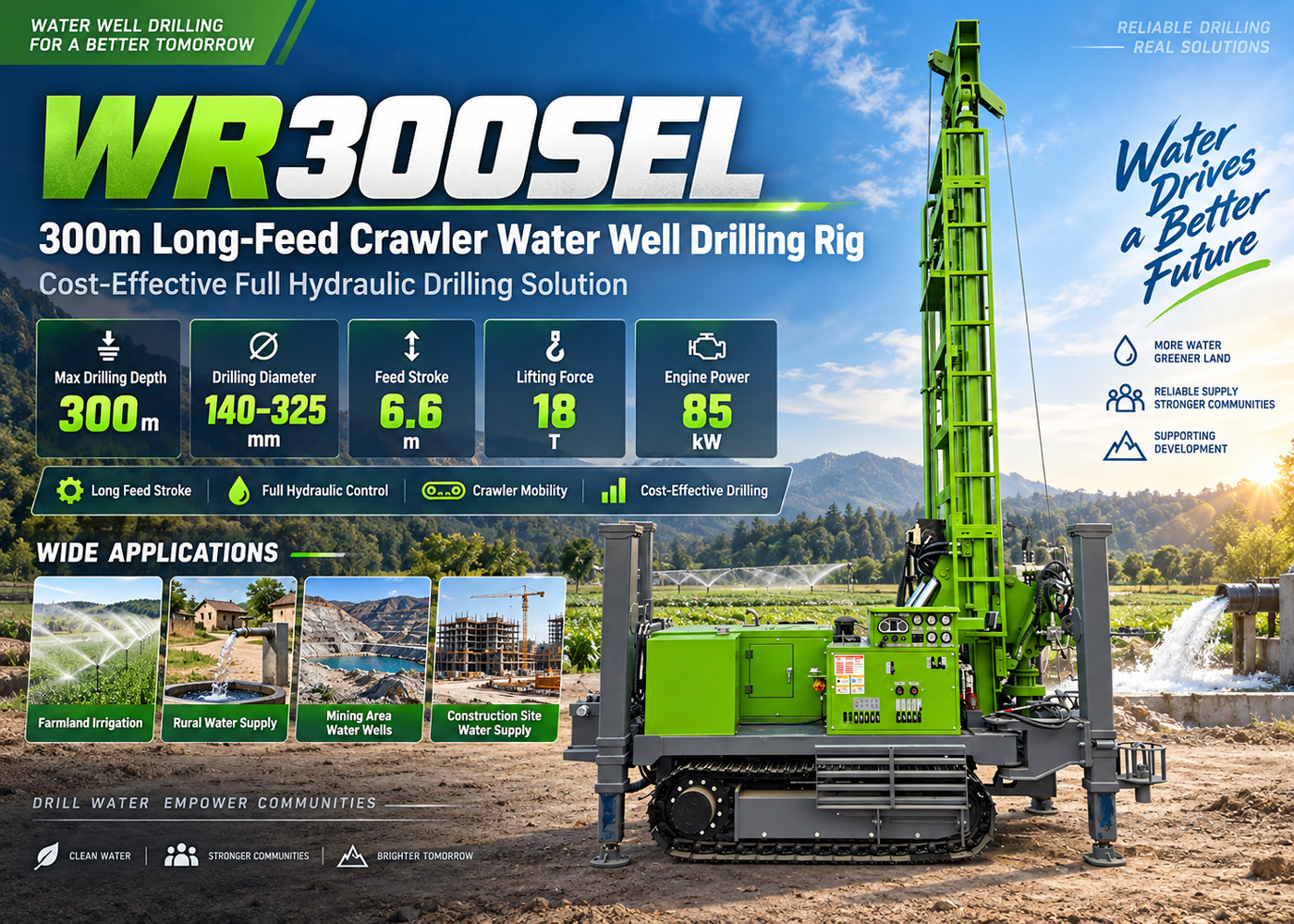 WR300SEL Foreuse pour puits d'eau sur chenilles