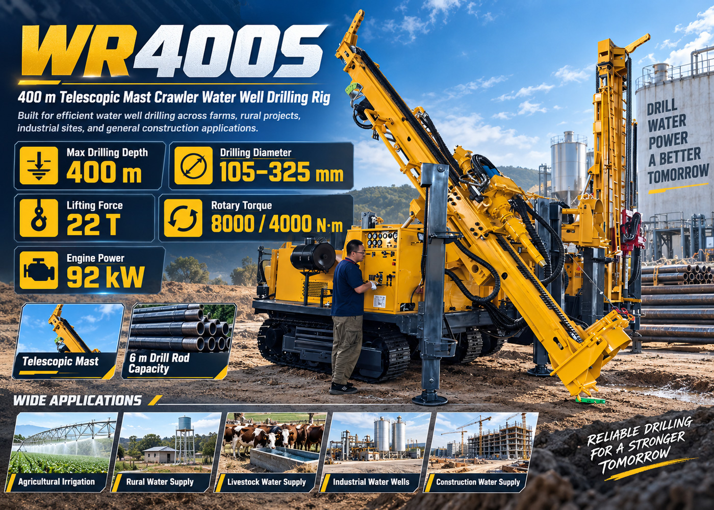 WR400S Foreuse pour puits d'eau sur chenilles