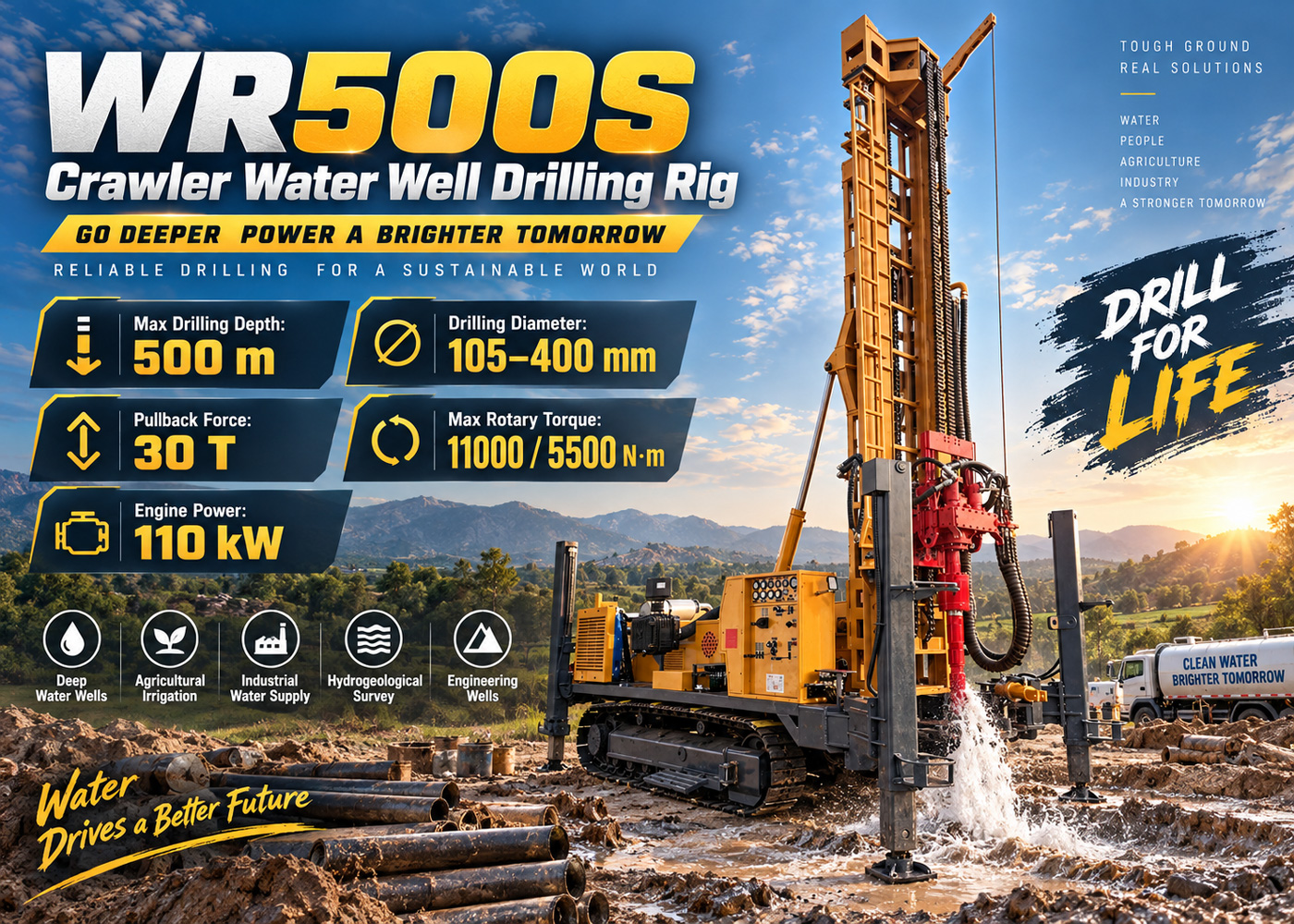 WR500S Foreuse pour puits d'eau sur chenilles