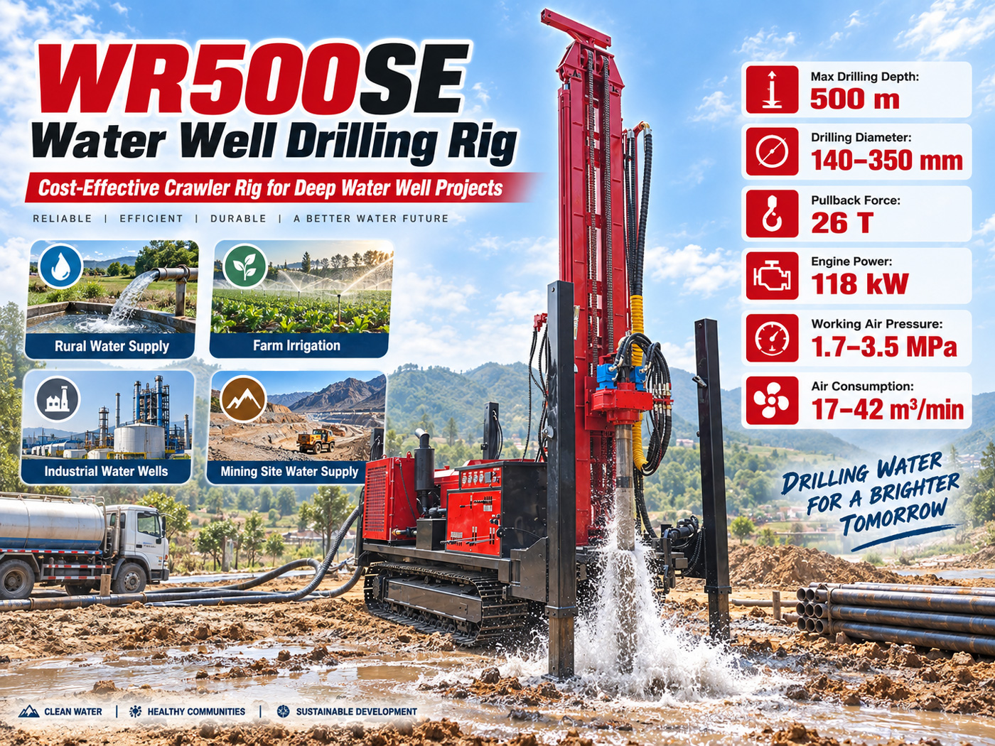 WR500SE Foreuse pour puits d'eau sur chenilles