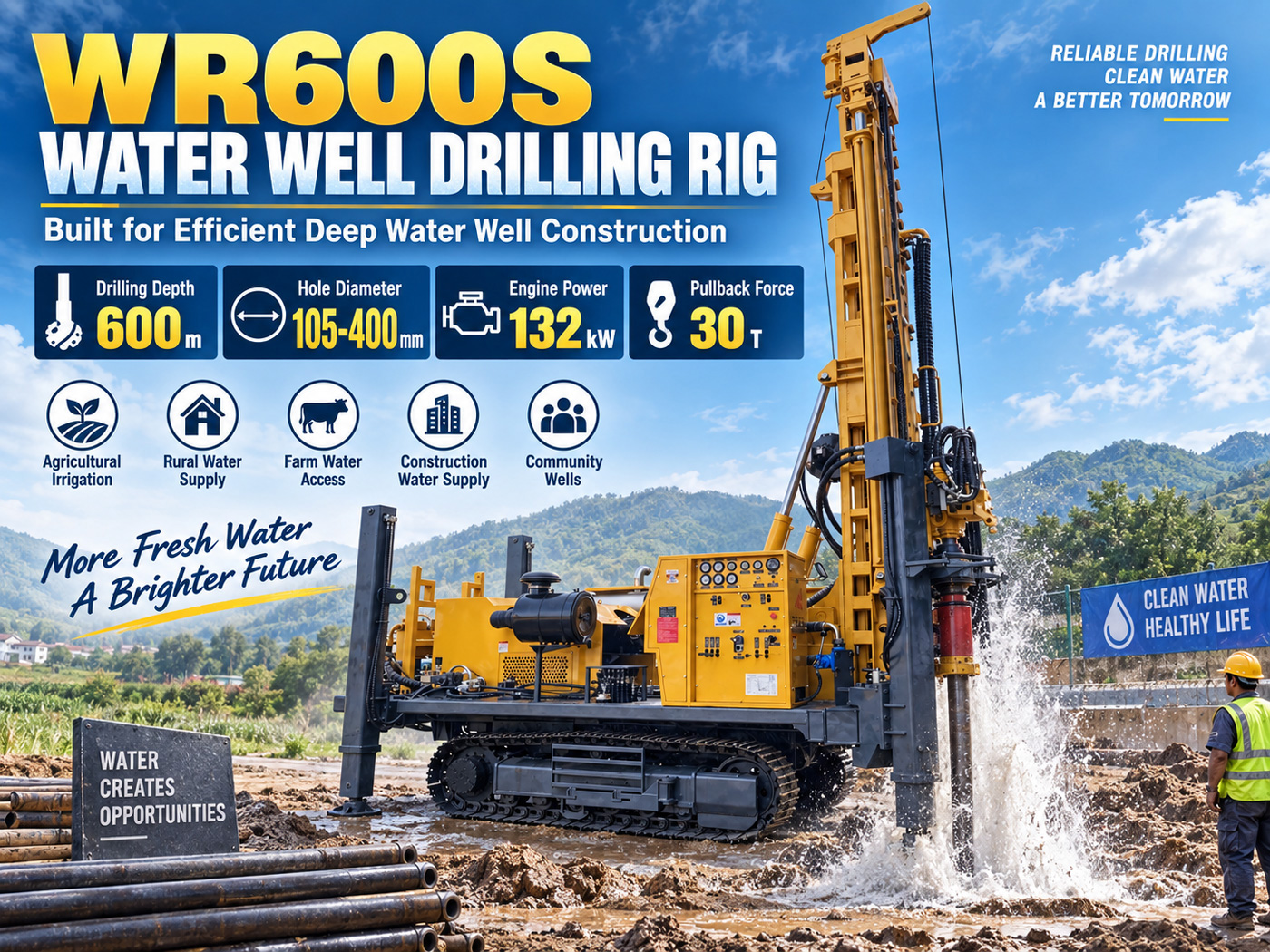 WR600S Foreuse pour puits d'eau sur chenilles