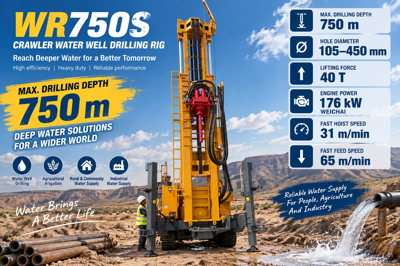 WR750S Foreuse pour puits d'eau sur chenilles