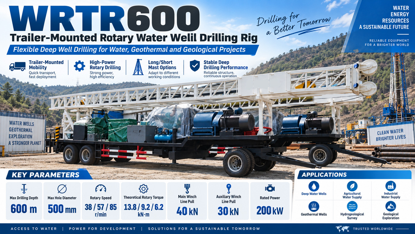 WRTR600 Foreuse pour puits d'eau sur remorque